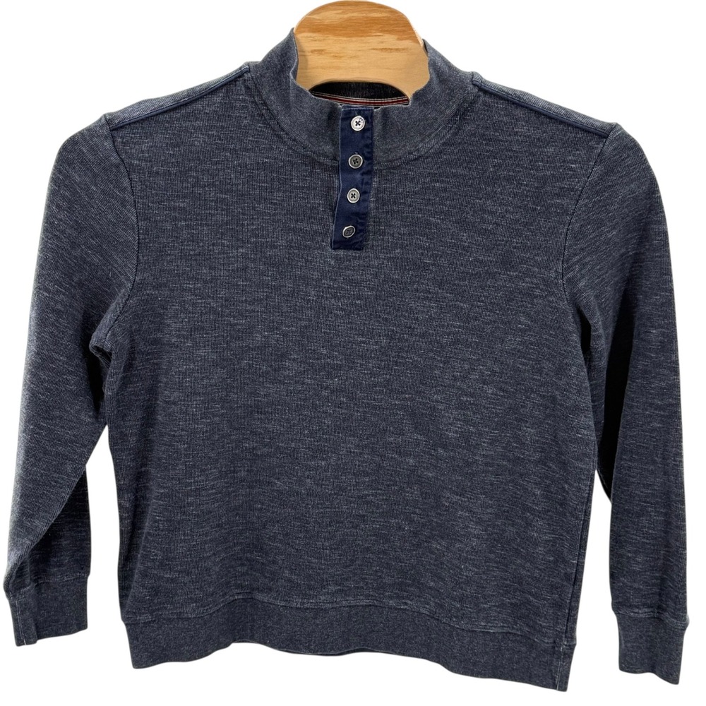 Flag & Anthem Retro Casual Pullover Mock Neck Button Up Long Sleeve Top blue XL